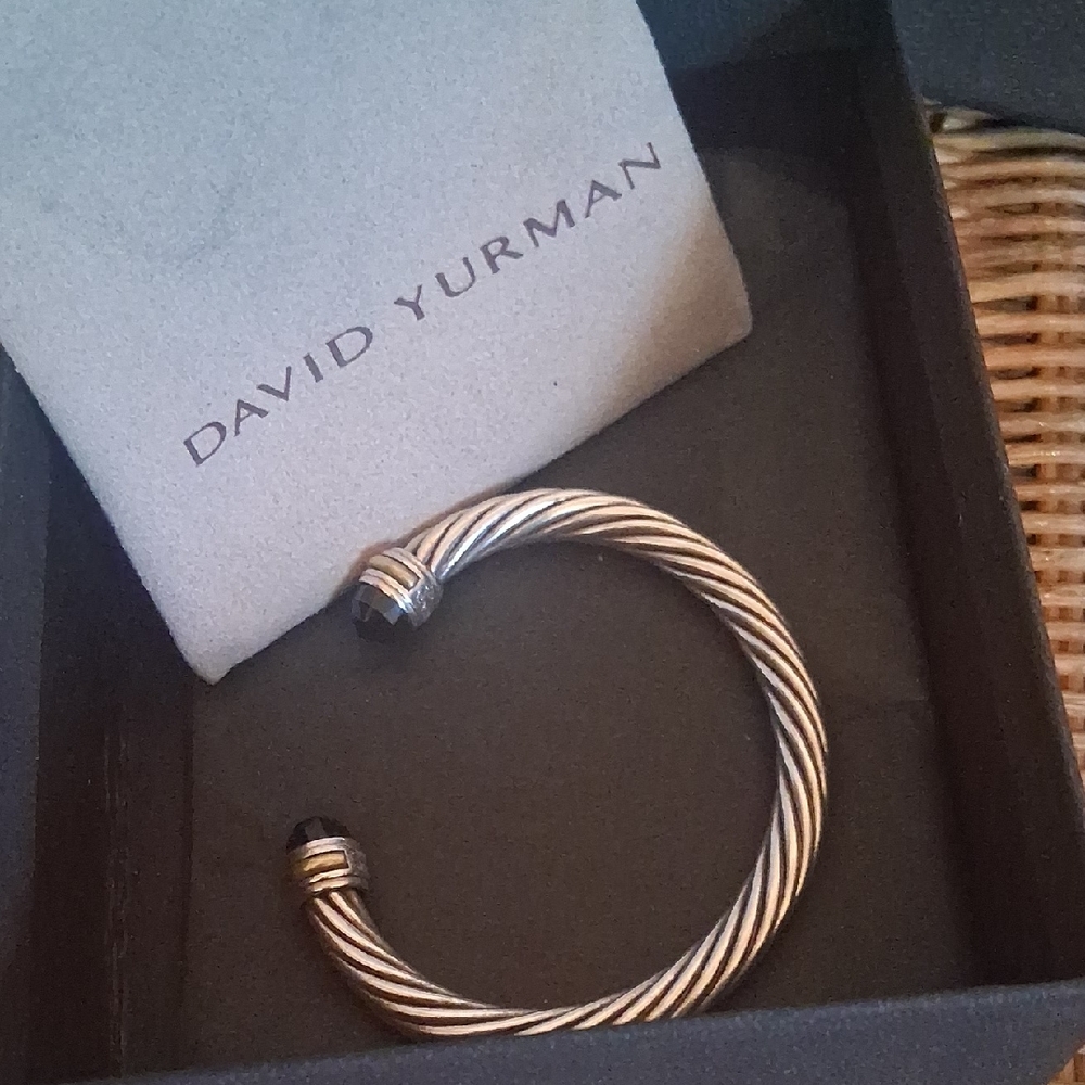 Authentic David Yurman Twisted Silver and Onyx Cable Bracelet